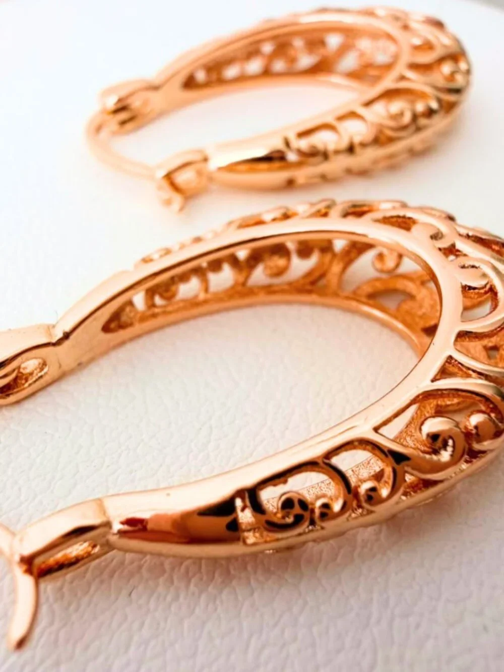 Chunky Filigree Scroll Hoop Earrings – Rose Gold Plated | Vintage-Inspired Jewel